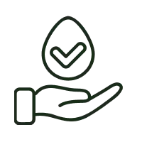Icon of a hand holding a droplet with a check mark, symbolizing approval or verification.