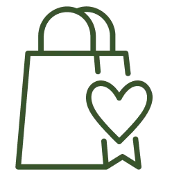 Outline of a shopping bag with a heart symbol on a white background