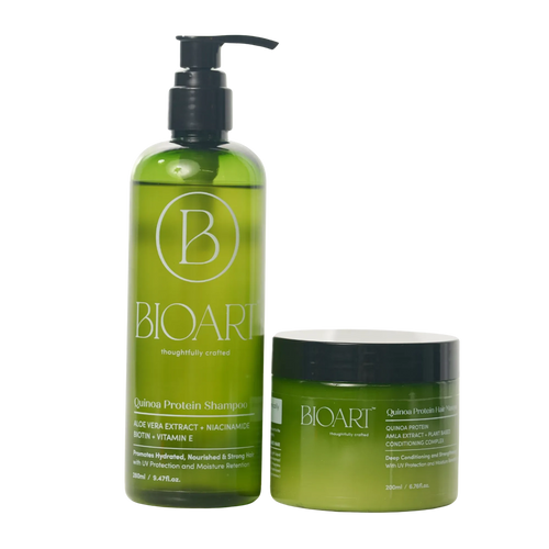 Green shampoo bottle and jar with 'BIOART' branding on a white background