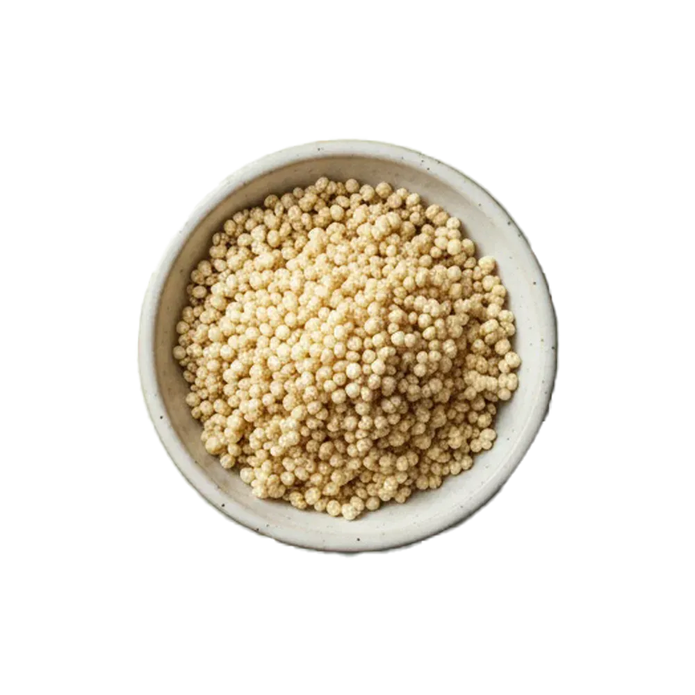 Bowl of white pearls on a white background