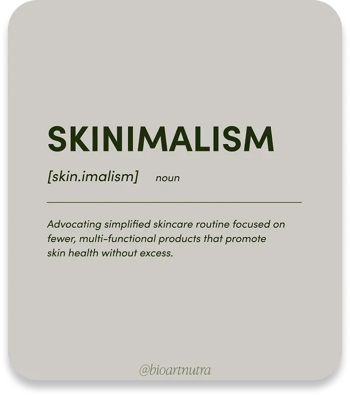 Definition of 'Skinimalism' on a beige background with text and brand name.