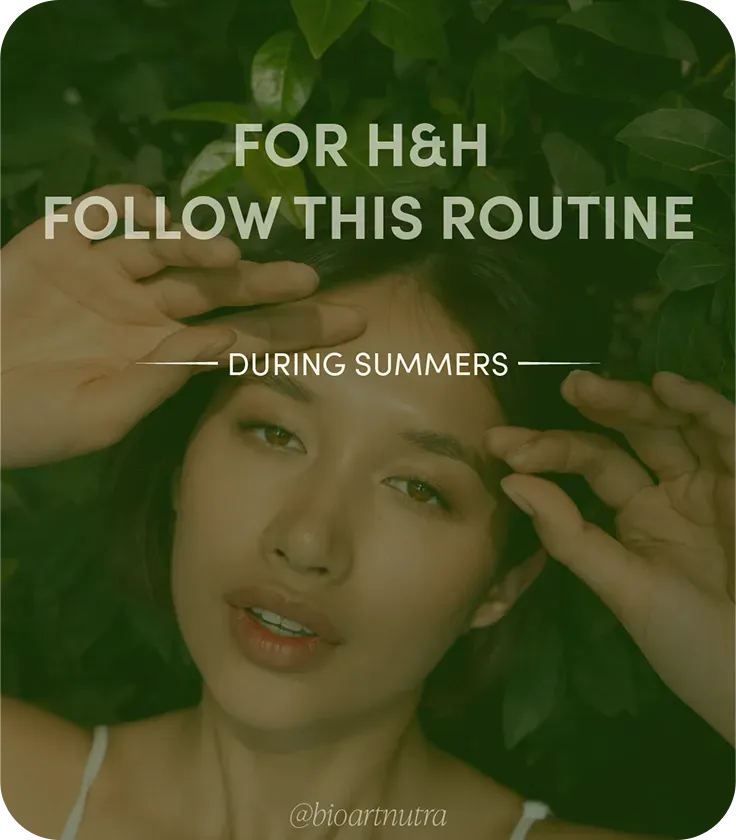 Woman with hands on her head surrounded by leaves with text overlay